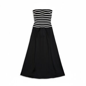 Vintage Caché Strapless Black & White Striped Maxi Dress Size 6 Made in USA